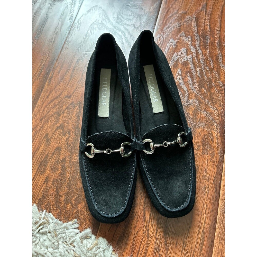 Fieldgear Black Suede Loafers with Silver Bit Detail
